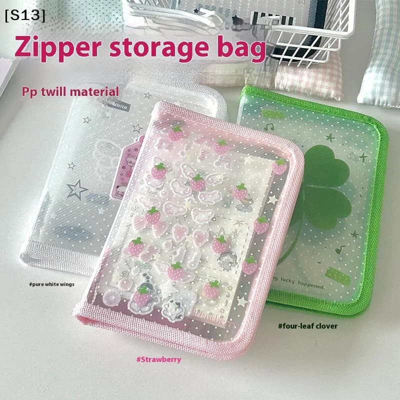 Clover Strawberry Wings Stationery Storage Folder A6 Twill Zipper Pouch Document Bag Zip File Folder School Office Supplies[Q]Q@