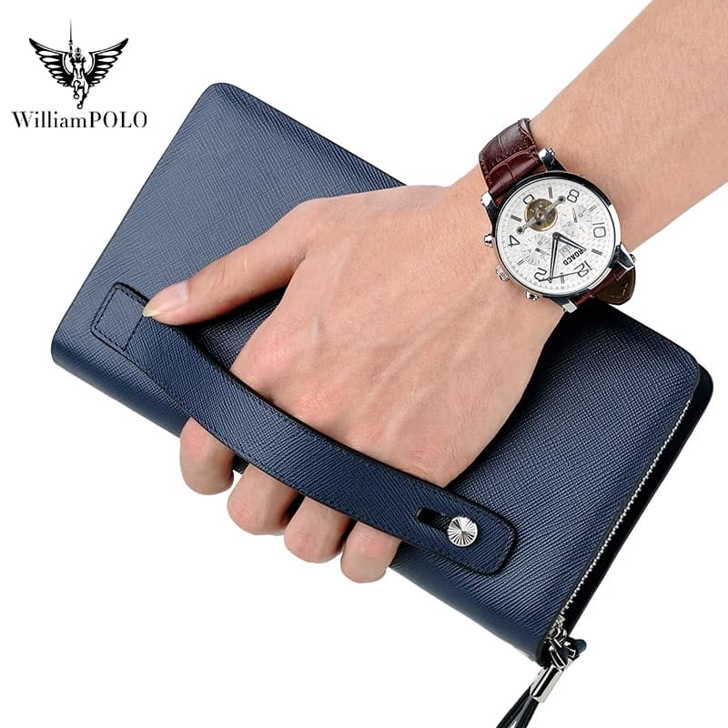 WILLIAMPOLO Luxury Men's Leather Bag Long Large Capacity Wallets High Quality Bag Leather Wallets Fashionable Handbag