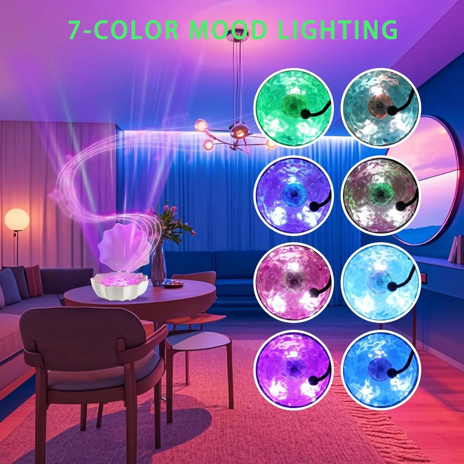 Altoparlante Bluetooth in vinile retrò wireless con ausilio per il sonno Rumore bianco e luce notturna con proiezione colorata, lettore musicale per camera da letto