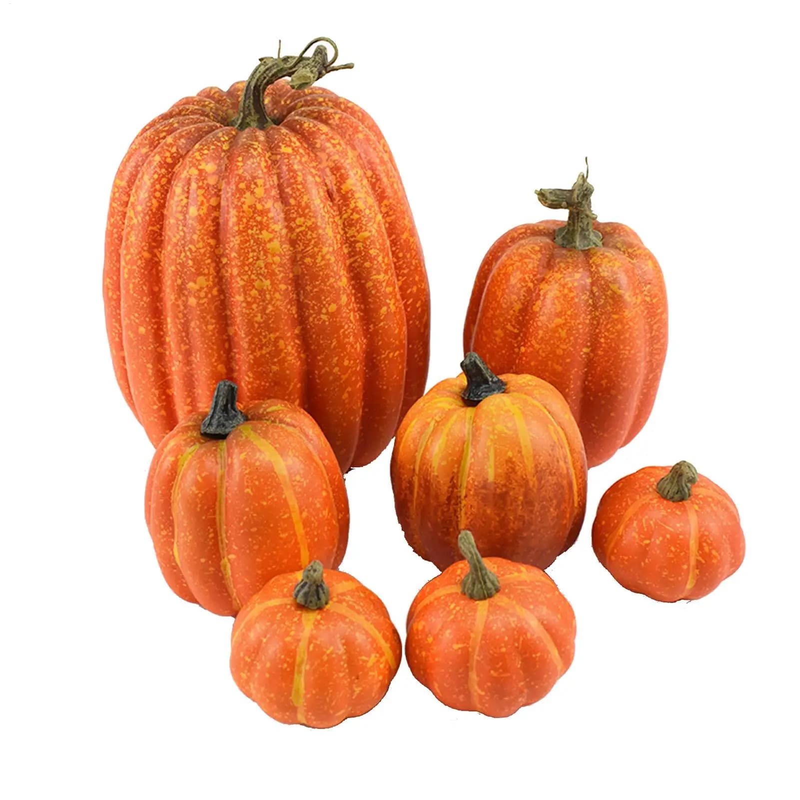 Set di 7 Zucche Finte in Schiuma, Dimensioni Assortite, Zucche Artificiali per Centrotavola, Decorazioni Autunnali