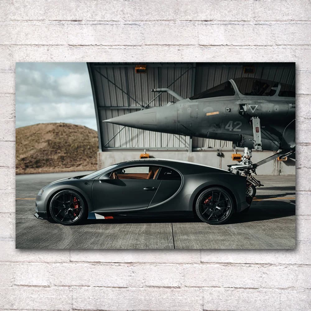 Poster di Supercar CHIRON e Dassault Rafale, Stampa HD su Tela per Decorazione Murale, Quadro Fai-da-Te per Soggiorno