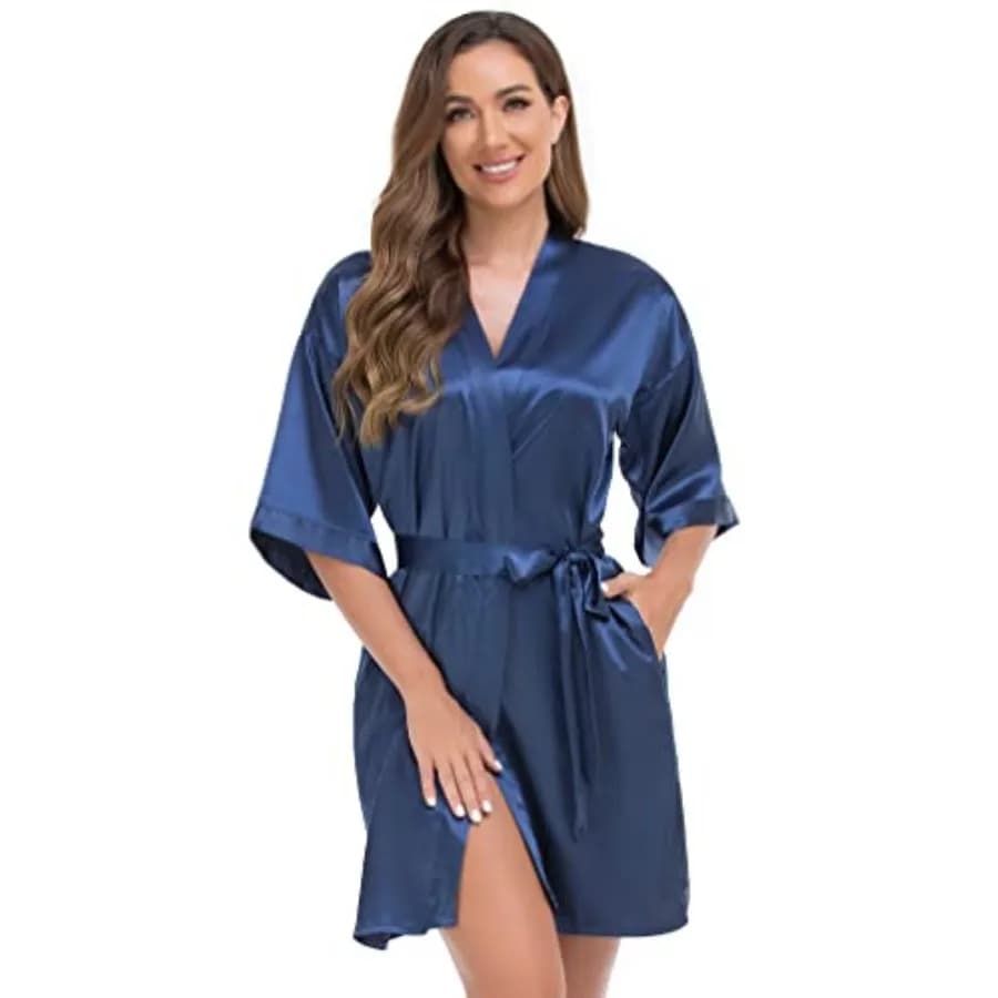 VOGUEMAX Women's Short Kimono Robe Silky Satin Bathrobe Bride Bridesmaids Getting Ready Sleepwear Soft Nightgown