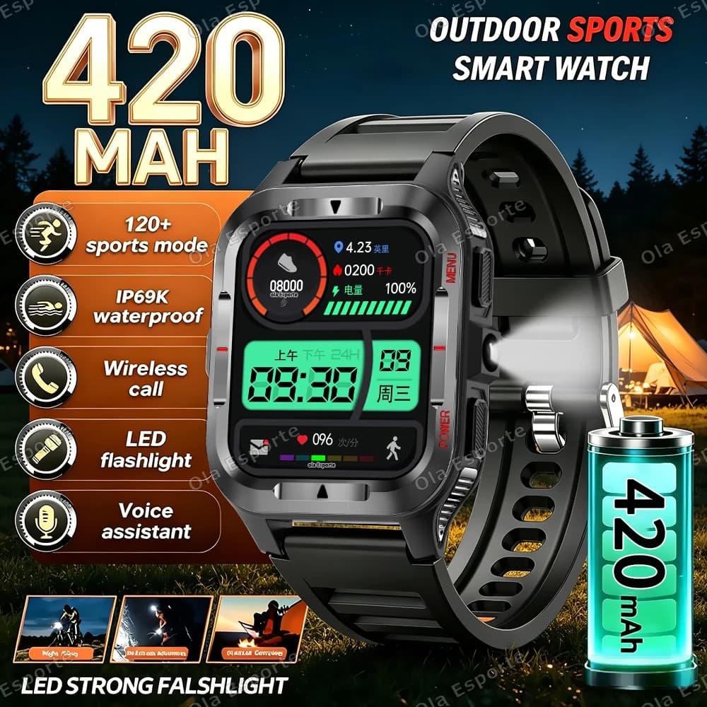 Nuovo Smartwatch Militare 2026 da Uomo, 420 mAh, Display AMOLED da 1.83'', GPS, Impermeabile 3ATM, Torcia LED, Orologio Sportivo per Android iOS