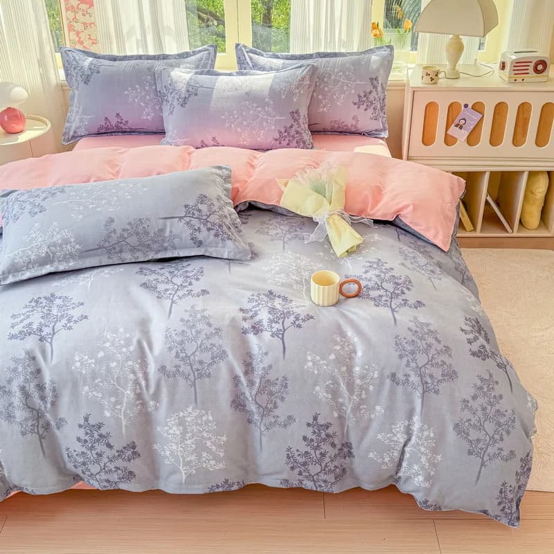 4 Piece Bedding Set For 1.8m/1.5m Bed Includ Duvet Cover+Flat Sheet+2PCS Pillowcases Thick Brushed Fabric Fresh Style Washable