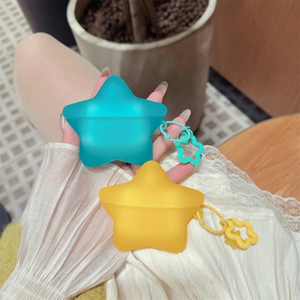 Protective 3D Star Korean Protective Case Carin for Apple Airpods 4 3 2 Pro2 Pro3 with Pendant - Cover for Shock Absorber