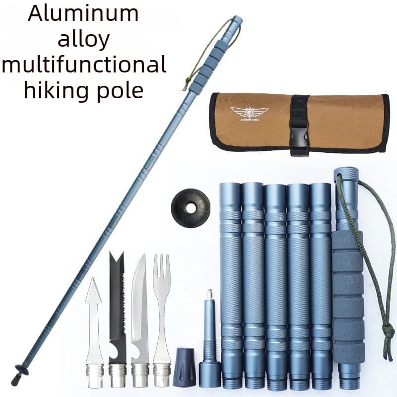 Multifunctional Walking Sticks Aluminum Alloy Trekking Pole Telescopic Foldable Portable Stick Outdoor Light Weight Trail Tool