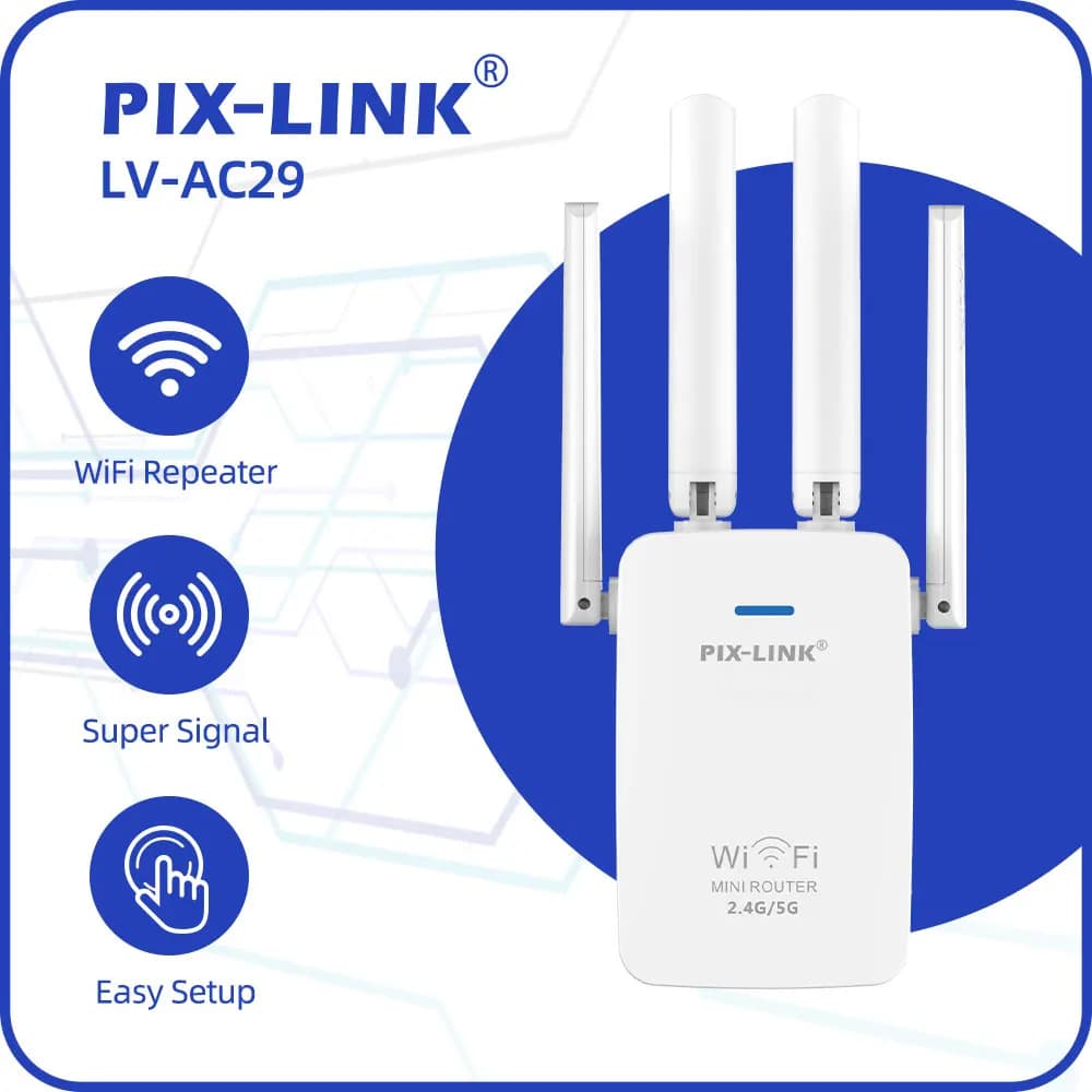 PIX-LINK AC1200 Mini Ripetitore WiFi Router 1200Mbps Dual Band Amplificatore di Segnale 4 Antenne 3 in 1 Router/Extender/AP Configurazione Semplice
