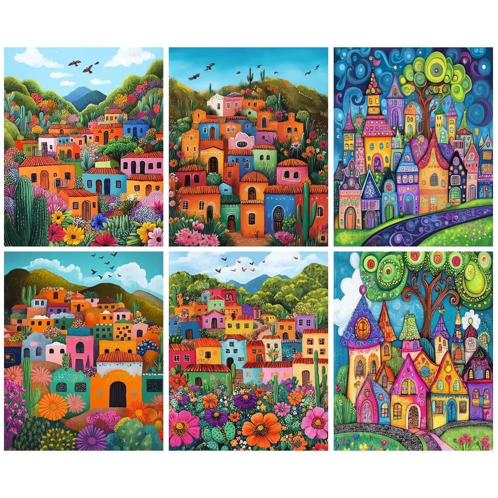 PhotoCustom Diamond Painting Town Full Square Round Drill Diamond Embroidery Landscape Cross Stitch Mosaic Decor For Home
