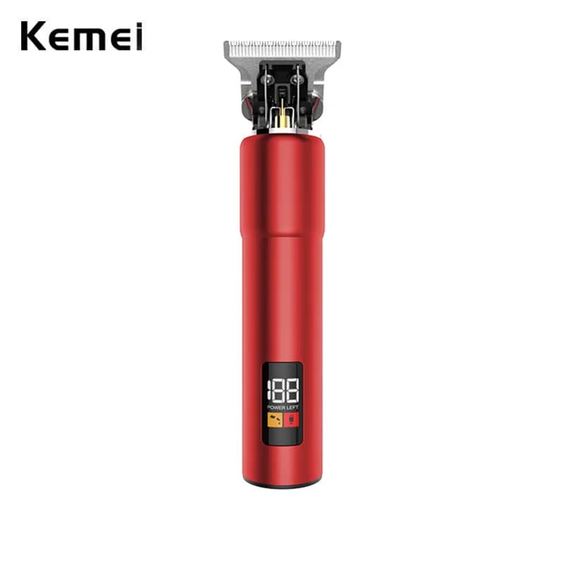 Rasoio Elettrico Kemei USB Type-C 0mm Zero Gapped per Testa Calva, da Barbiere e Uso Domestico, 10W, Display LCD, Ricaricabile Senza Fili, con Lama a T, Regolabarba da Uomo