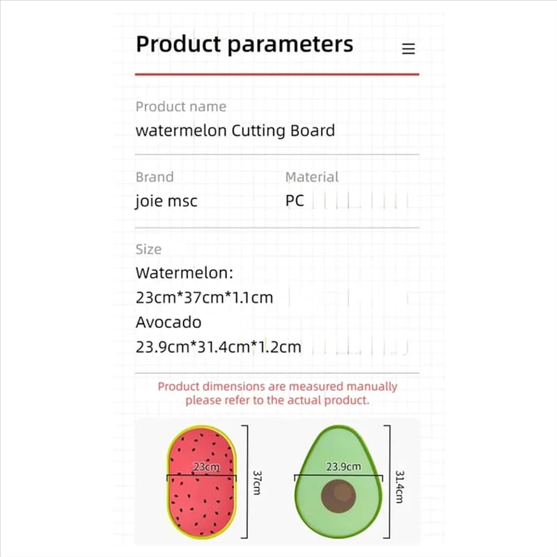 AB33-Tavolino per frutta da cucina Anguria Avocado Tagliere per verdure carino su due lati