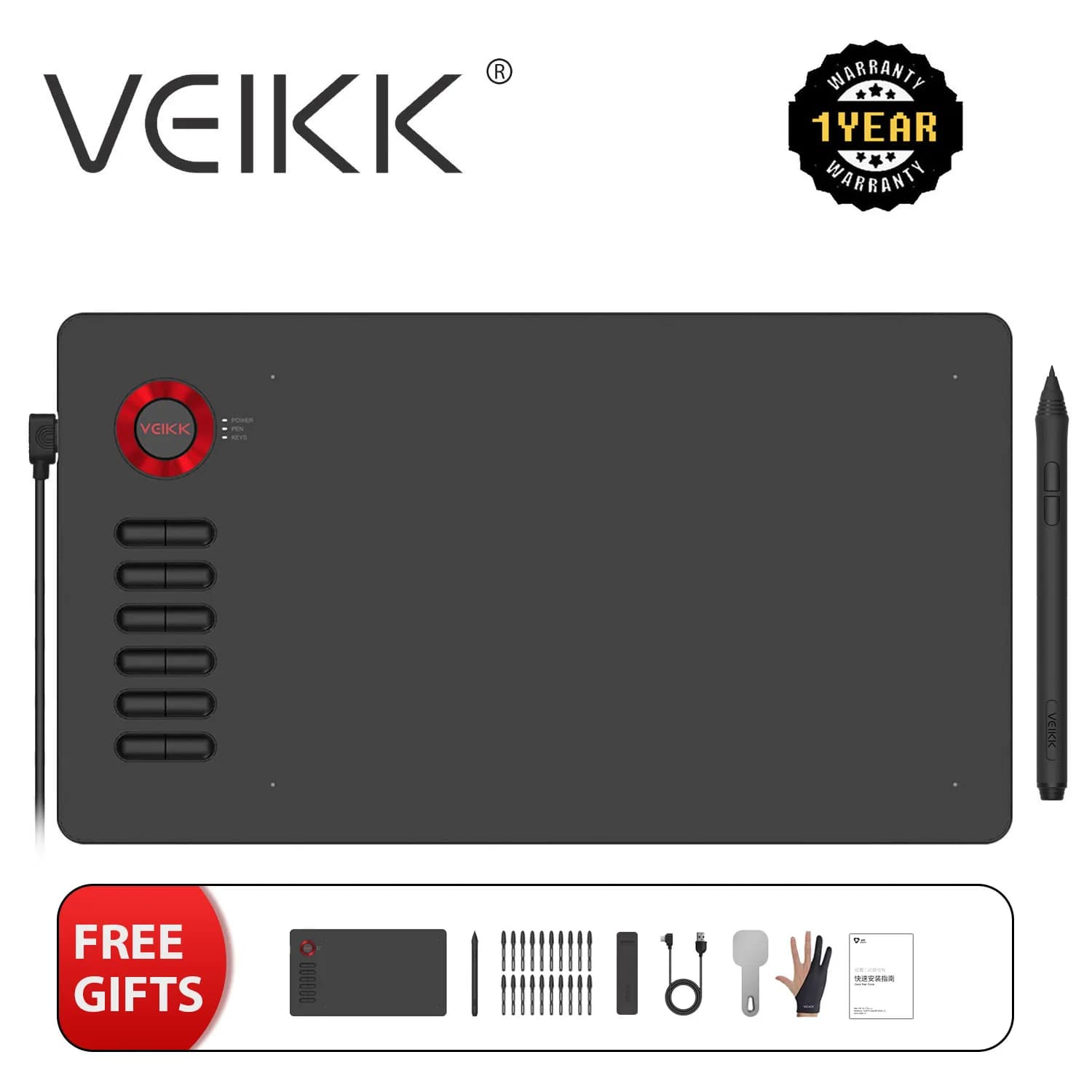 VEIKK A15 tavoletta grafica per disegnare 10*6 pollici Tilt Android Windows Mac 12 tasti di scelta rapida stilo senza batteria 8192 livelli