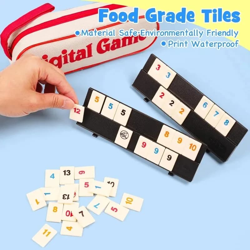 Set da Viaggio per Rummy, Rummikub, Rummybrix, Mahjong - Giochi da Tavolo per Feste Informali, Giochi di Abbinamento Numerico, Giochi da Viaggio