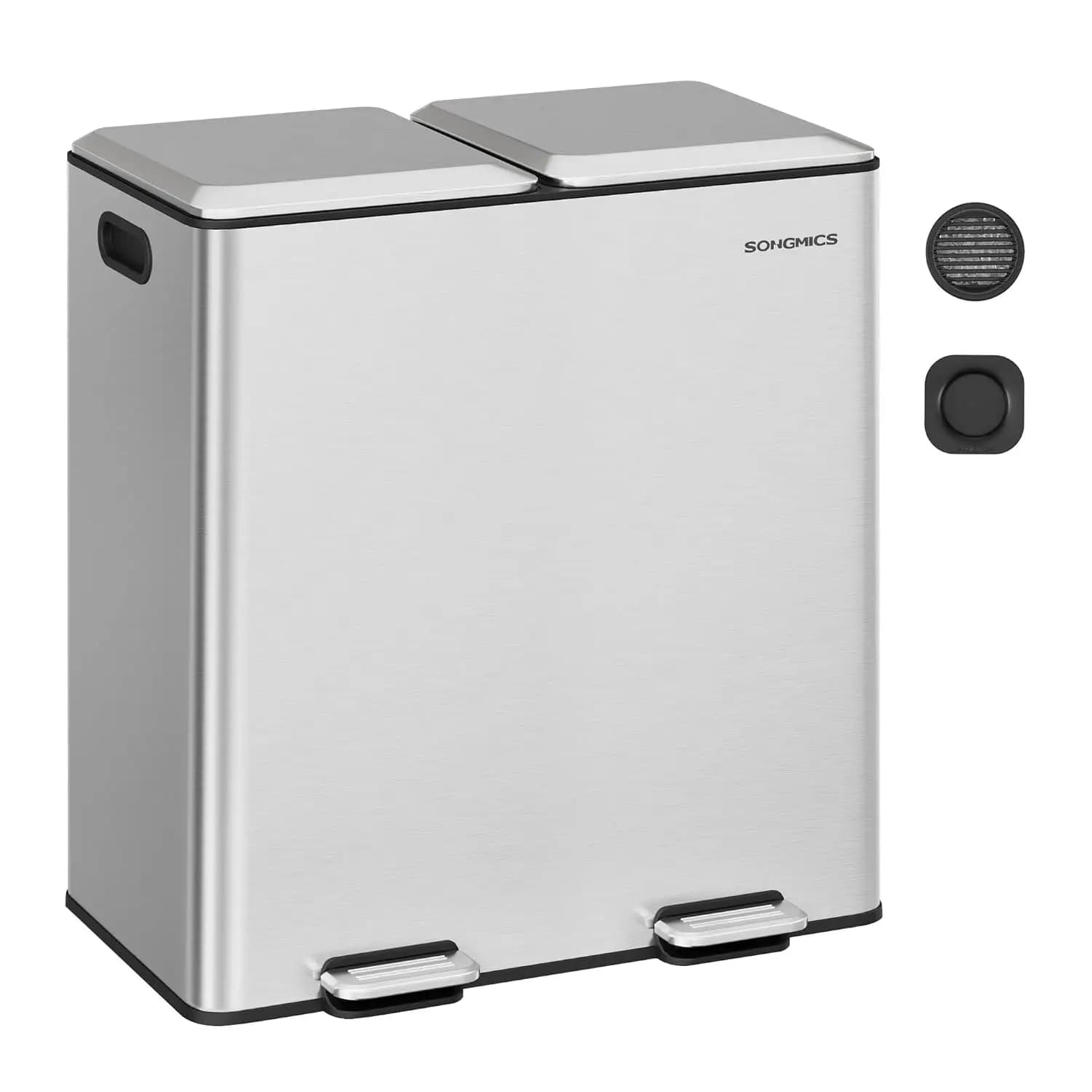 2 x 30L Pattumiera Doppia con Coperchi a Chiusura Morbida, Cestino da Cucina in Acciaio Inossidabile con Pedale per Rifiuti e Riciclo