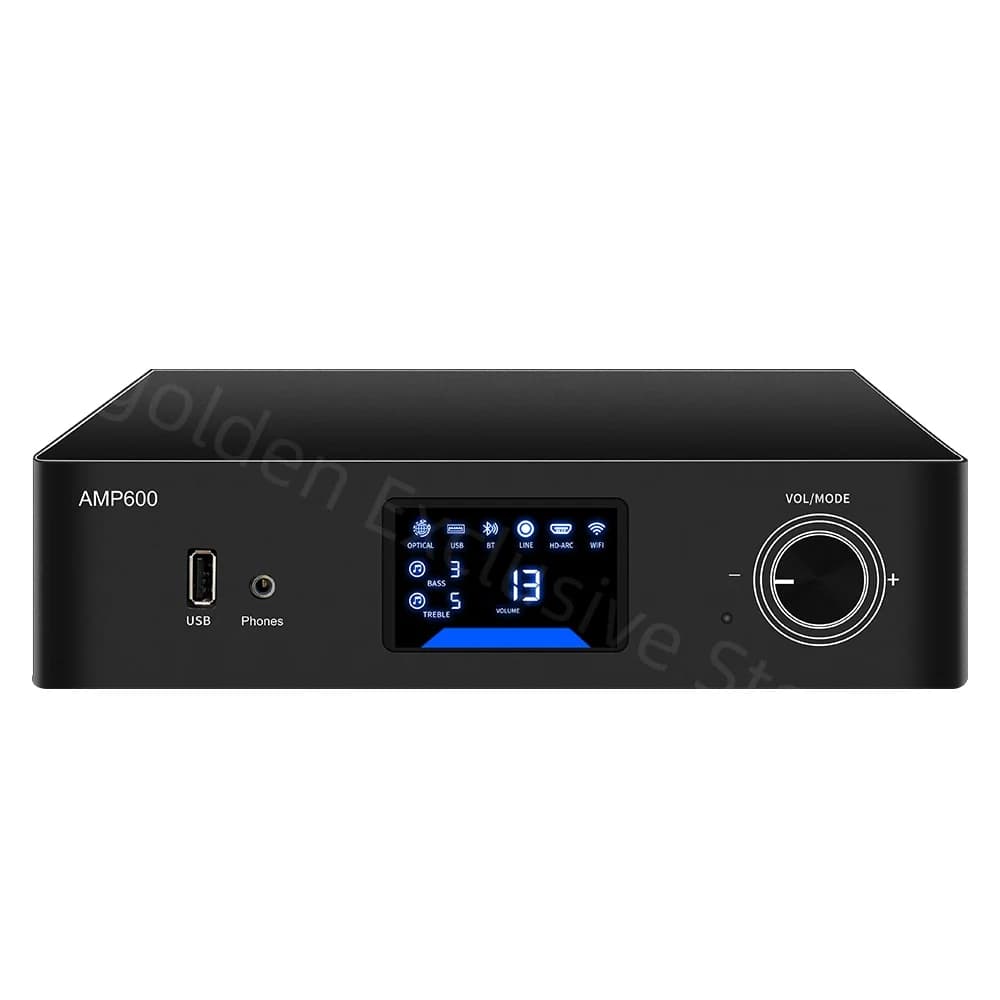 EMIUZEK AMP-600 Amplificatore WiFi Bluetooth 5.0 300W HiFi Streaming Home Audio con Telecomando IR per Altoparlanti Domestici