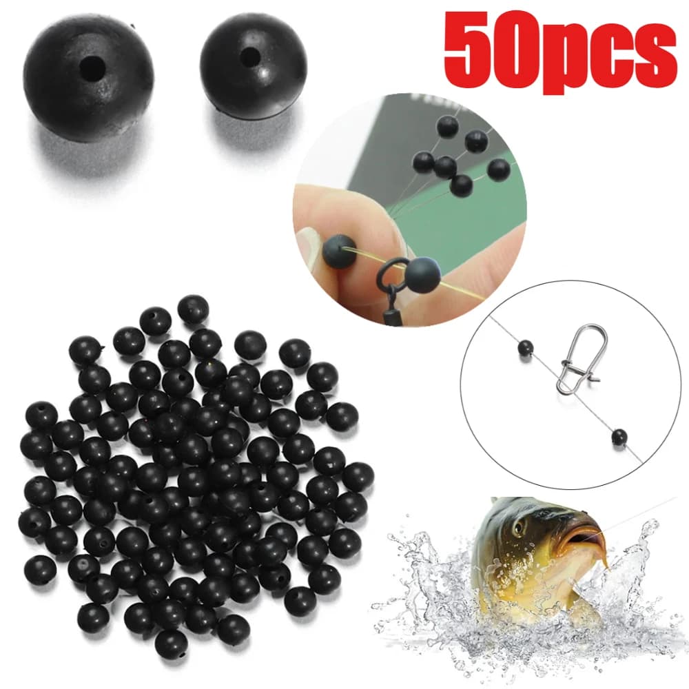 50 pz/lotto Perline Da Pesca Spazio Tappo Nero Rotondo Perline di Gomma di Silicone Esche Da Pesca Gancio Rig Accessori 6mm 8mm Strumenti di Pesca