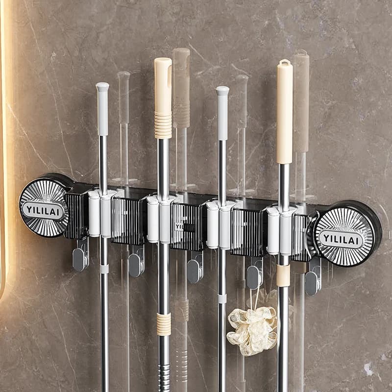 Supporto per clip per mop con ventosa sottovuoto con gancio da parete cucina bagno scopa scopa spazzola organizer rack accappatoio appendiabiti gancio