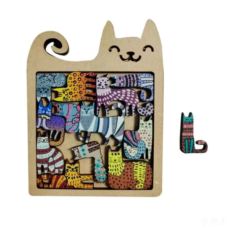 Puzzle creativi a forma di gatto per bambini Mini puzzle di animali di gatto di forma irregolare in legno Giochi da tavolo Giocattoli educativi per il pensiero Montessori
