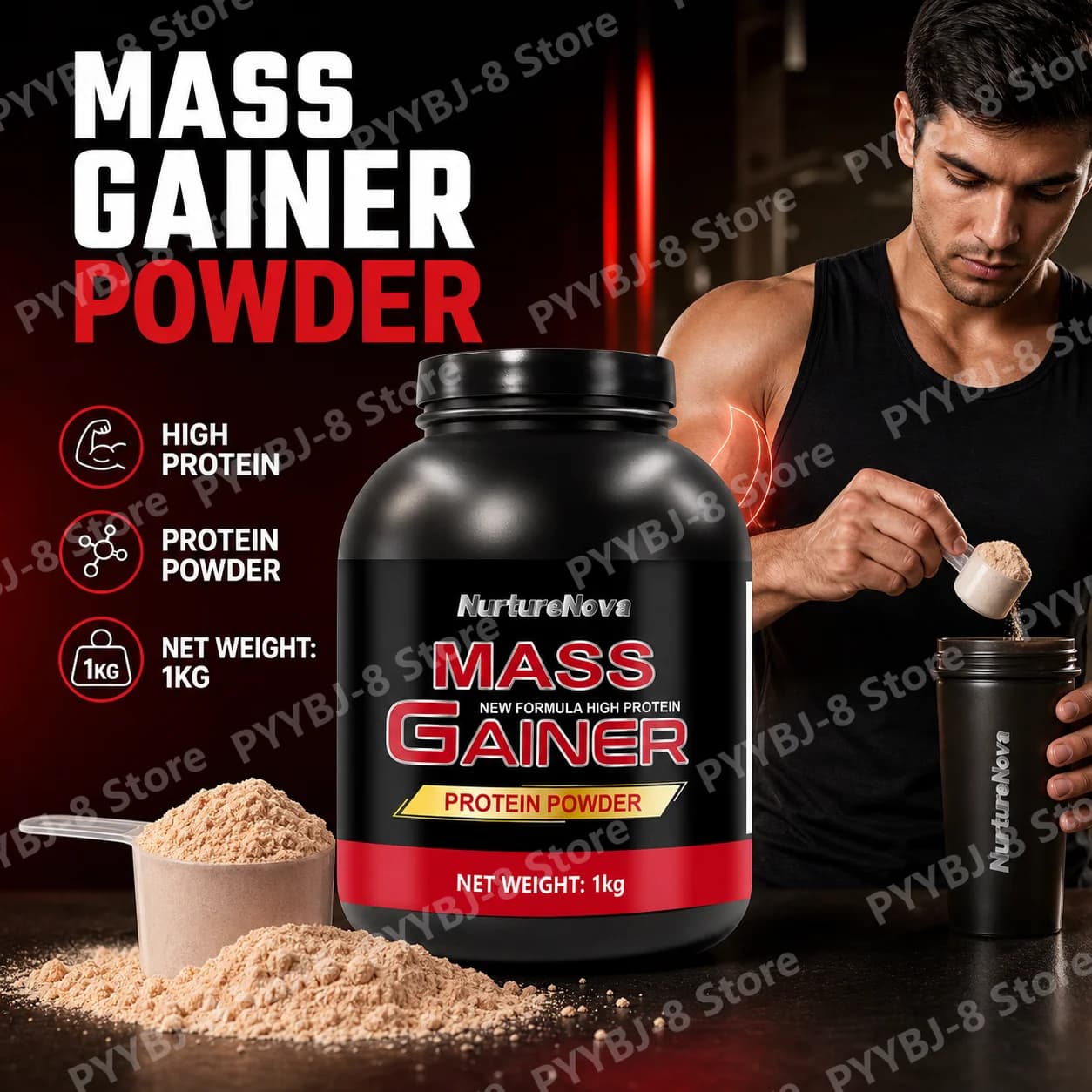 NurtureNova Mass Gainer Protein Powder New Formula High Protein Support Muscle Building Support Muscle Line Net 1kg