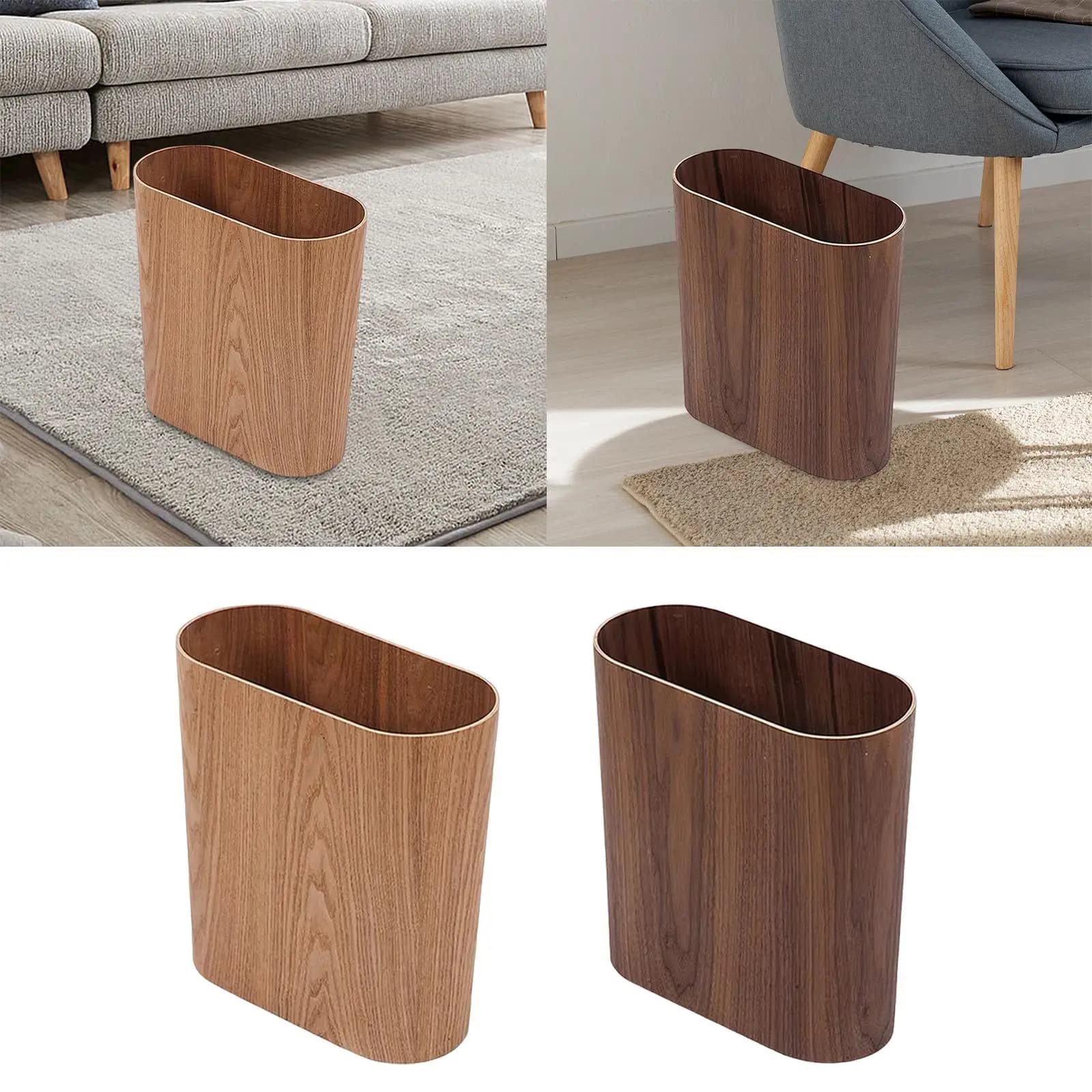 Ornamento portatile per pattumiera in legno, parte superiore aperta rettangolare, bidone della spazzatura da 6 litri per ufficio, WC, soggiorno, lavanderia, casa