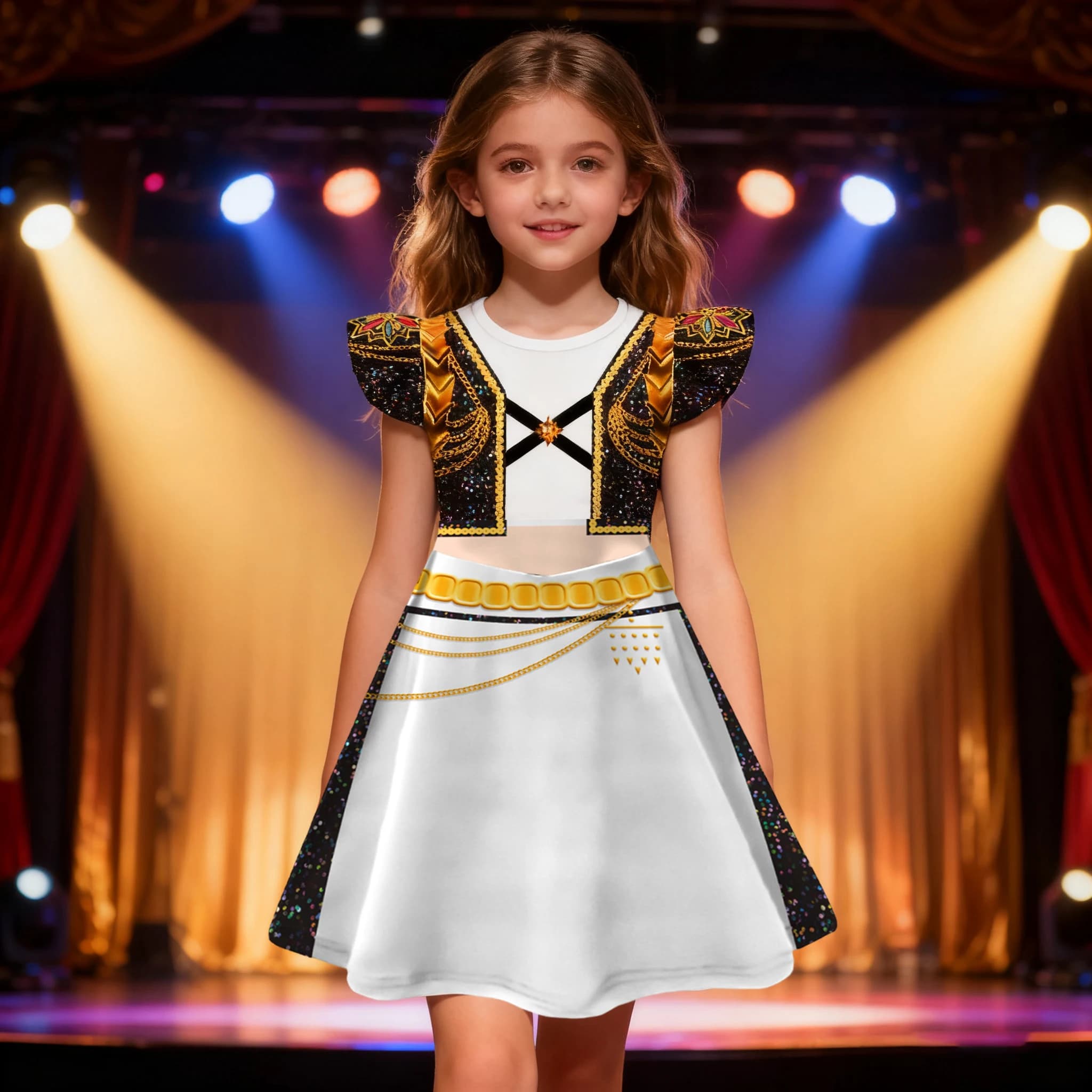 Costume da Cosplay per Bambini alla Moda, Abito Dorato da Cantante Pop per Ragazze, Gruppo Femminile, Estate 2026, Spettacolo Teatrale per Bambini, Festa