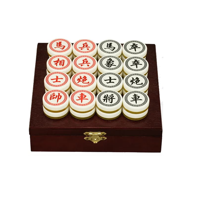 BSTFAMLY Scatola di legno per scacchi cinesi 32 pezzi/set Vecchio gioco di Go Xiang Qi International Dama Giocattolo pieghevole Regali Diametro = 3,5 cm LC03