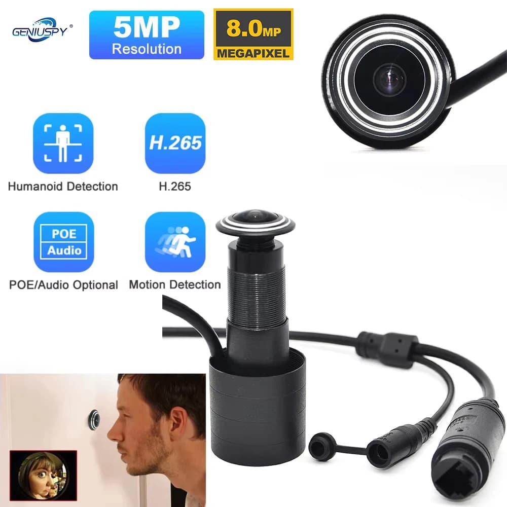Telecamera IP POE per Spioncino 5MP 8MP HD H.265 con Angolo Ampio 180 Gradi 1.66mm 1.78mm e Microfono Audio