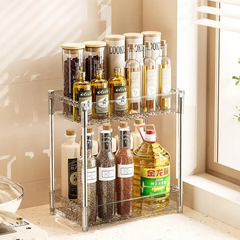 Luxury Expandable Large Capacity Seasoning Rack Kitchen Storage Shelf Multi-Function Desktop Organizer for Home Use