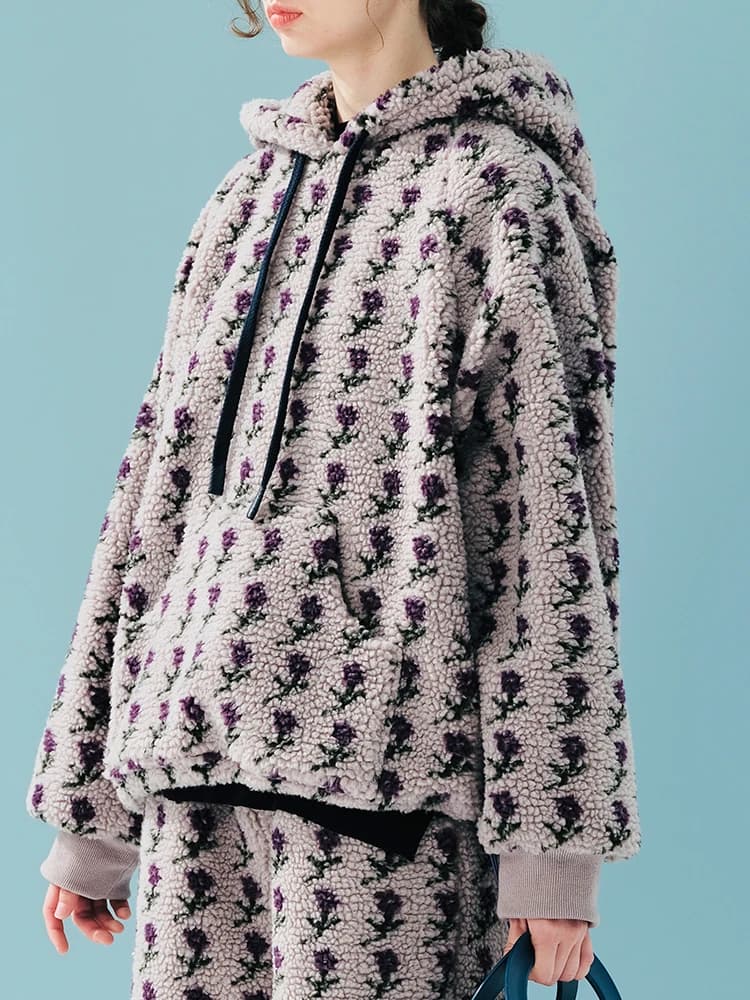 Felpa con cappuccio in lana d'agnello calda e peluche a maniche lunghe dal design originale IMAKOKONI 244881