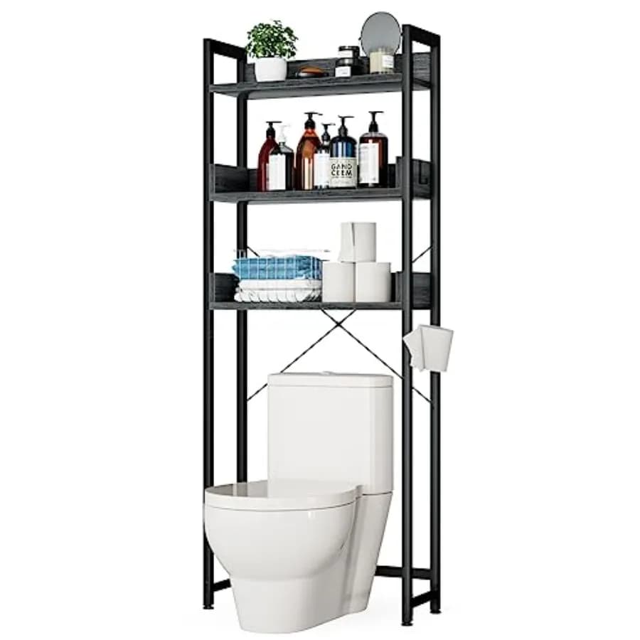 Organizzatore da Bagno Sopra il WC, Scaffale Salvaspazio Autoportante con Portarotolo Multifunzionale