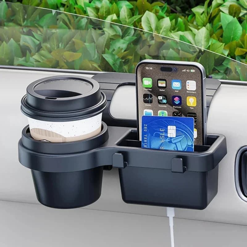 Car Holder with Phone Holder, Side Tray for Window, Storage Pocket, Car Interior Accessories
