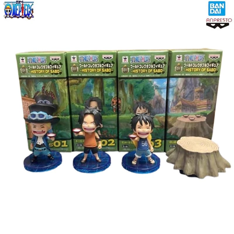 Originale Bandai One Piece WCF Sabo's Life Sworn Wine Luffy Ace Sabo Tree Stump, modello di bambola anime, giocattolo, regalo per bambini