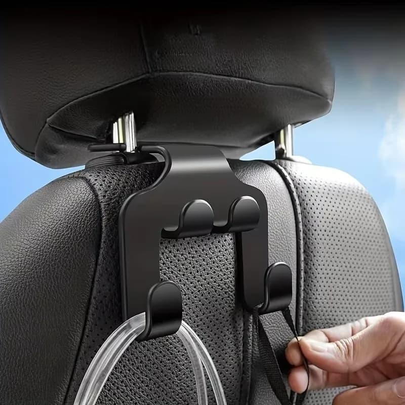 1-4Pcs Car Seat Headrest Hook 4 Pack Hanger Storage Organizer Universal for Handbag Purse Coat Fit Universal Vehicle Car Black
