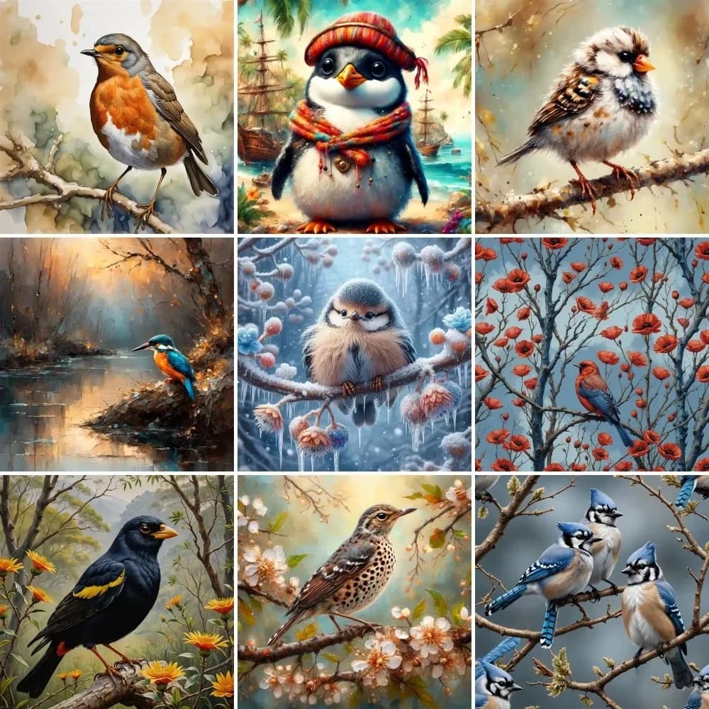 DIY Oil Painting By Numbers Kit Bird Penguin Kingfisher Painting Paint By Numbers Diy Numbers Painting Art on Canvas By Numbers