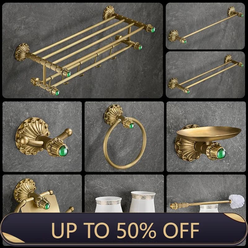 Luxury Vintage Brass Towel Rack Set Bathroom Hardware Accessories Toilet Towel Ring Bar Rack Bath Towel Storage Rack