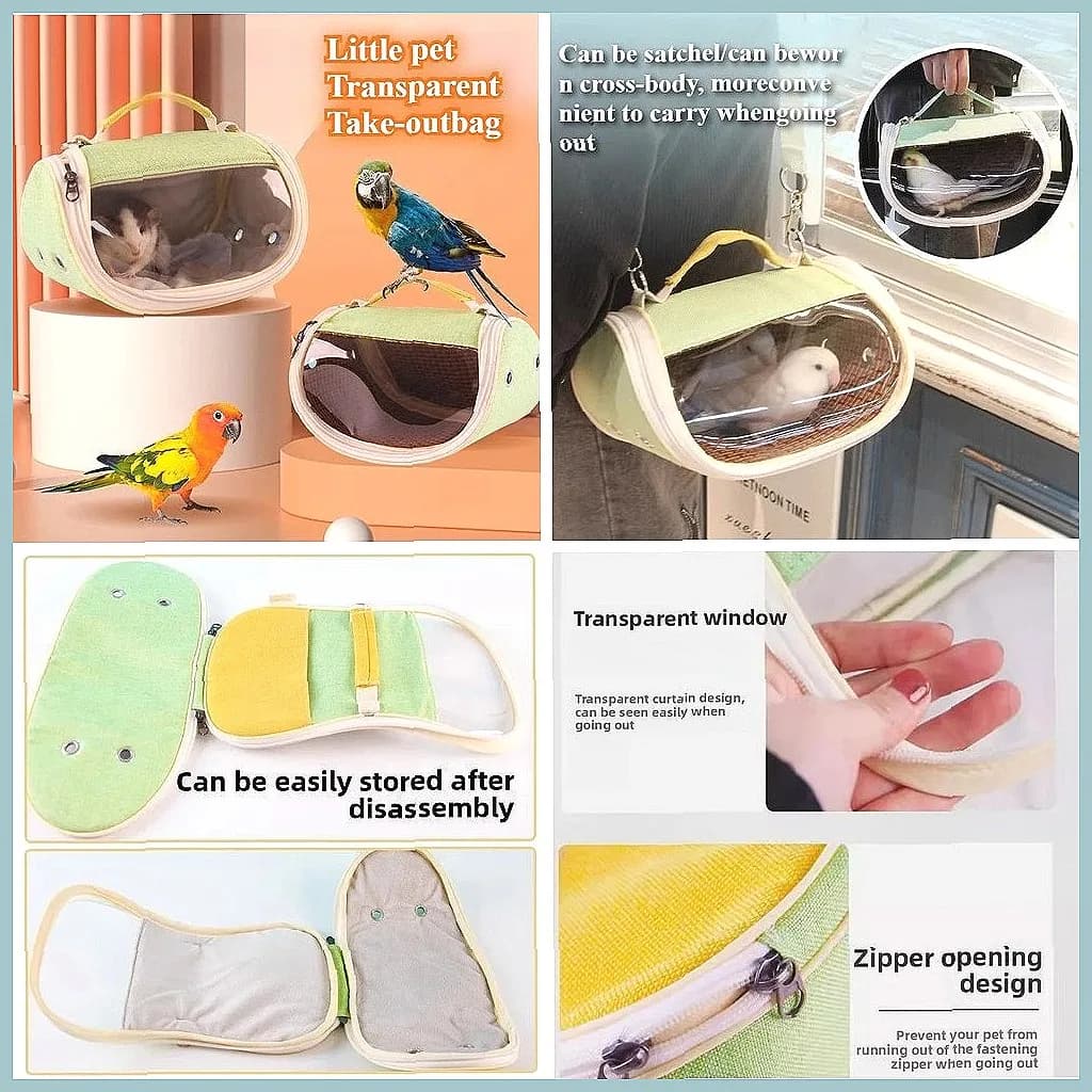 Borsa Trasportino Pieghevole Portatile per Animali Domestici, Borsa a Tracolla Traspirante da Viaggio per Piccoli Animali, per Criceti e Uccelli