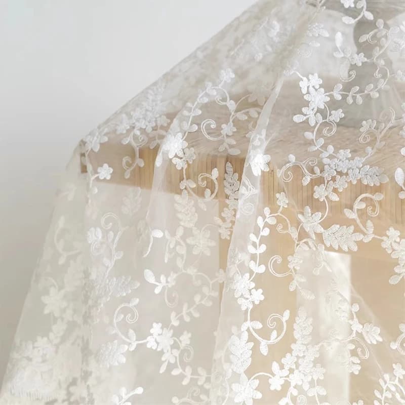 1 metro di organza bianca ricamo panno germoglio filato di seta abito da sposa tessuto di pizzo sfondo tenda di stoffa tovaglia fatta a mano fai da te