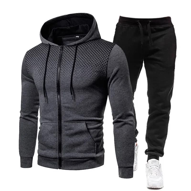 2026 Men's Sports Set Outdoor Running Clothing Spring Autumn Dot Print Zipper Hoodie And Sports Pants Two-Piece Set