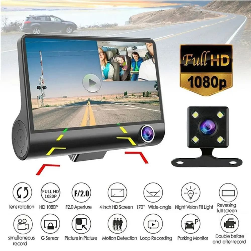 New dashboard 1080P to 3 objectives 170 ° Rear camera with G sensor for DVR wide-angle car recorder Full HD for car