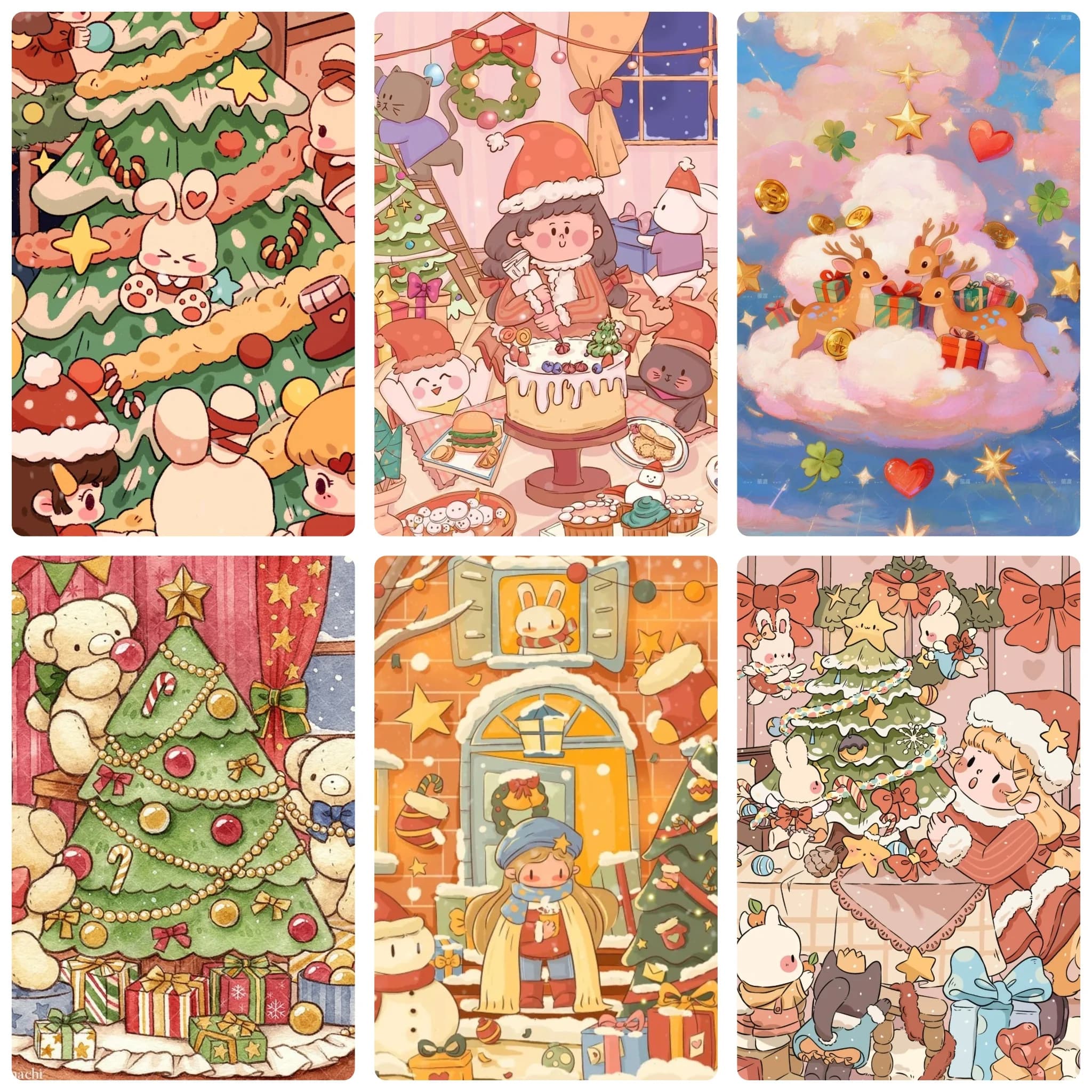 DIY Christmas Kawaii Diamond Painting, Cute Winter Holiday Cartoon Character For Living Room Wall Decoration Exquisite Gift