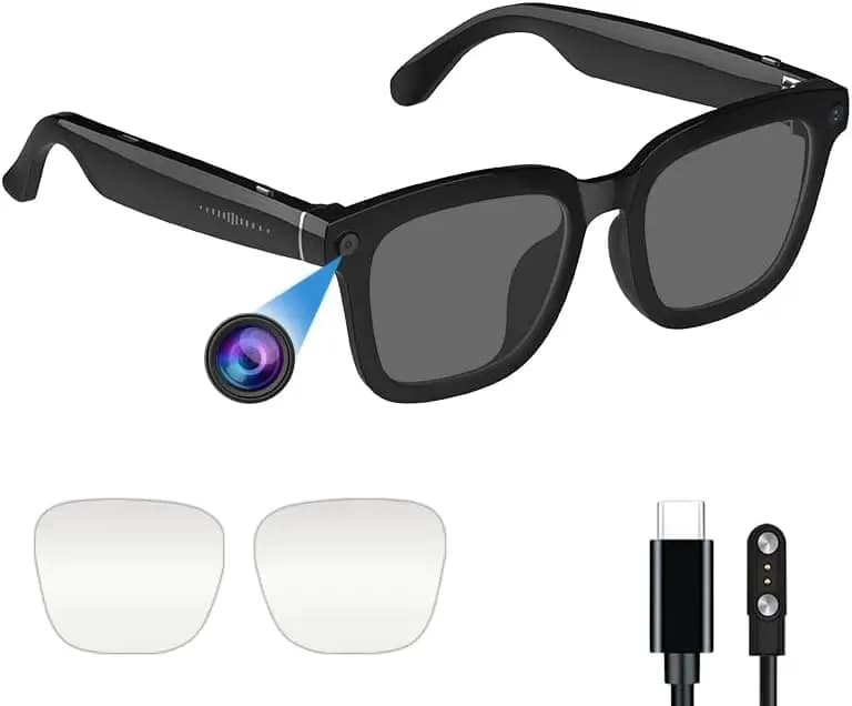 Occhiali Intelligenti per Registrazione Video HD 1080P, Assistente Vocale AI, Traduzione in Tempo Reale, Occhiali da Sole per Ciclismo, Escursionismo e Viaggi