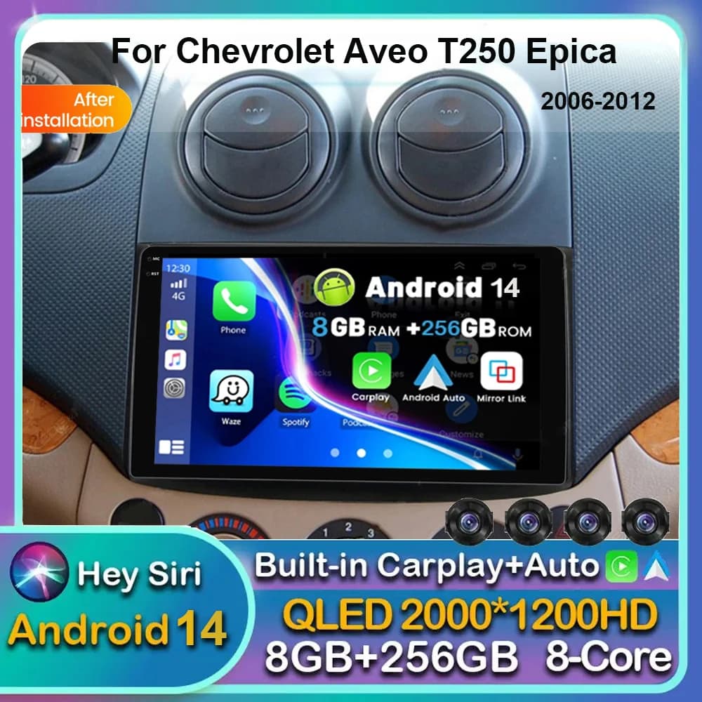 Android 14 autoradio lettore Video multimediale per Chevrolet Aveo T250 2006 - 2012 Carplay Multimidia Videospeler DSP 4G NET