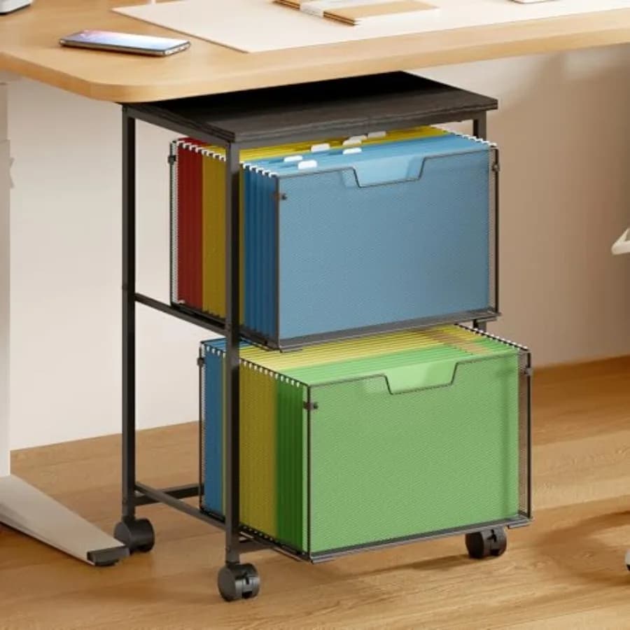 Carrello Portadocumenti con Ruote e Armadietto Verticale Sotto Scrivania per Ufficio Domestico, Organizzazione Cartelle e Archiviazione