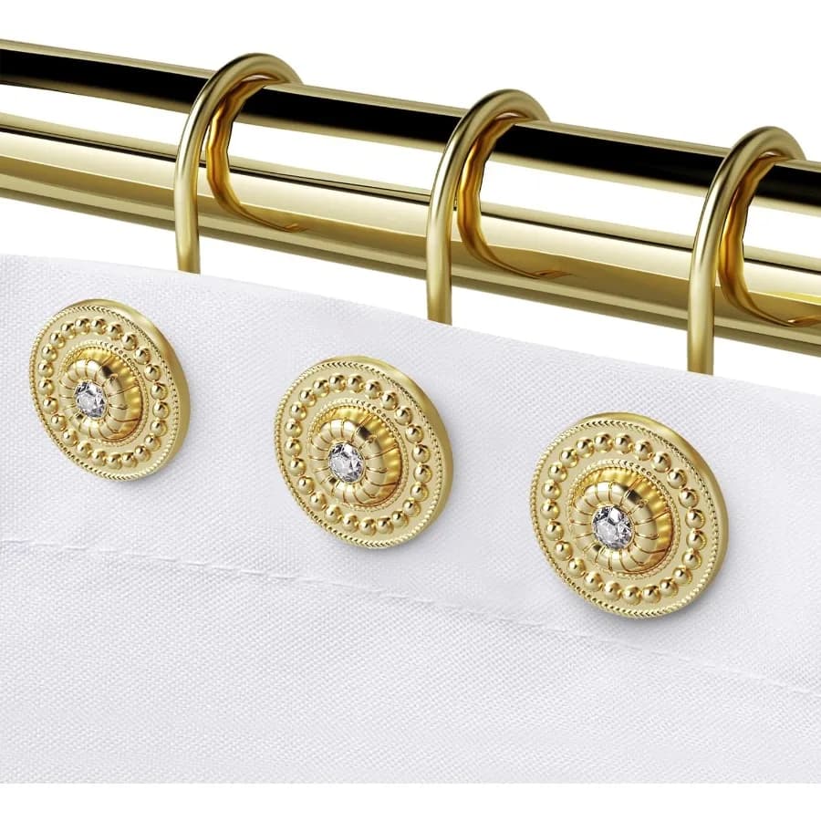 Set di 12 ganci per doccia dorati, ganci decorativi in metallo a prova di Rt per asta per tende da doccia da bagno