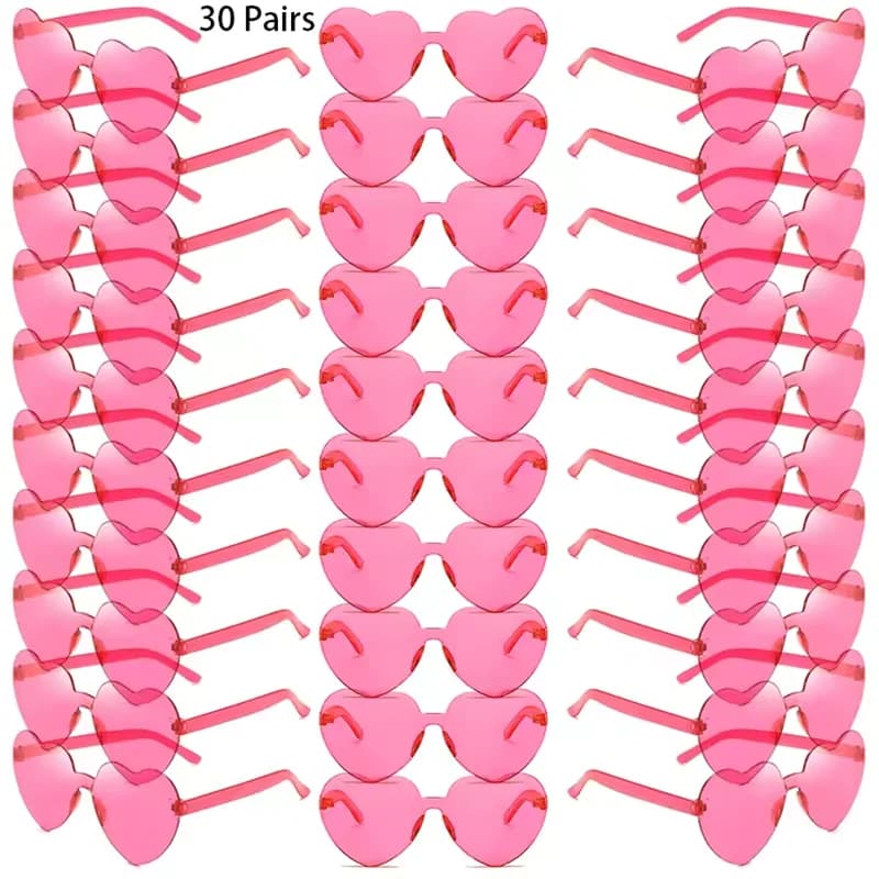 Set of 30 Paia di Occhiali da Sole a Forma di Cuore, Senza Montatura, Tinta Unita, per Vacanze al Mare, Design alla Moda per Donne, Occhiali da Sole per Rave