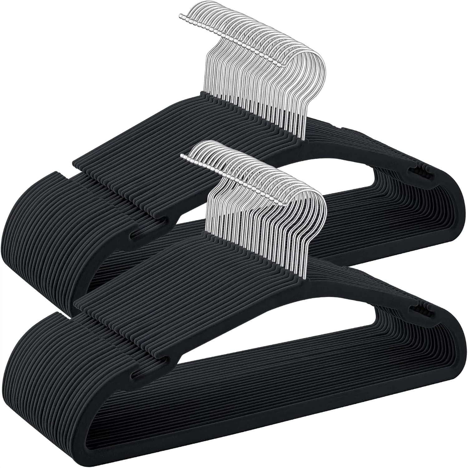 Velvet Hangers 50 Pack, Non-Slip Clothes Hangers with Wide Shoulder Notches, Pants Bar, 360° Swivel Hook, Space-Saving for