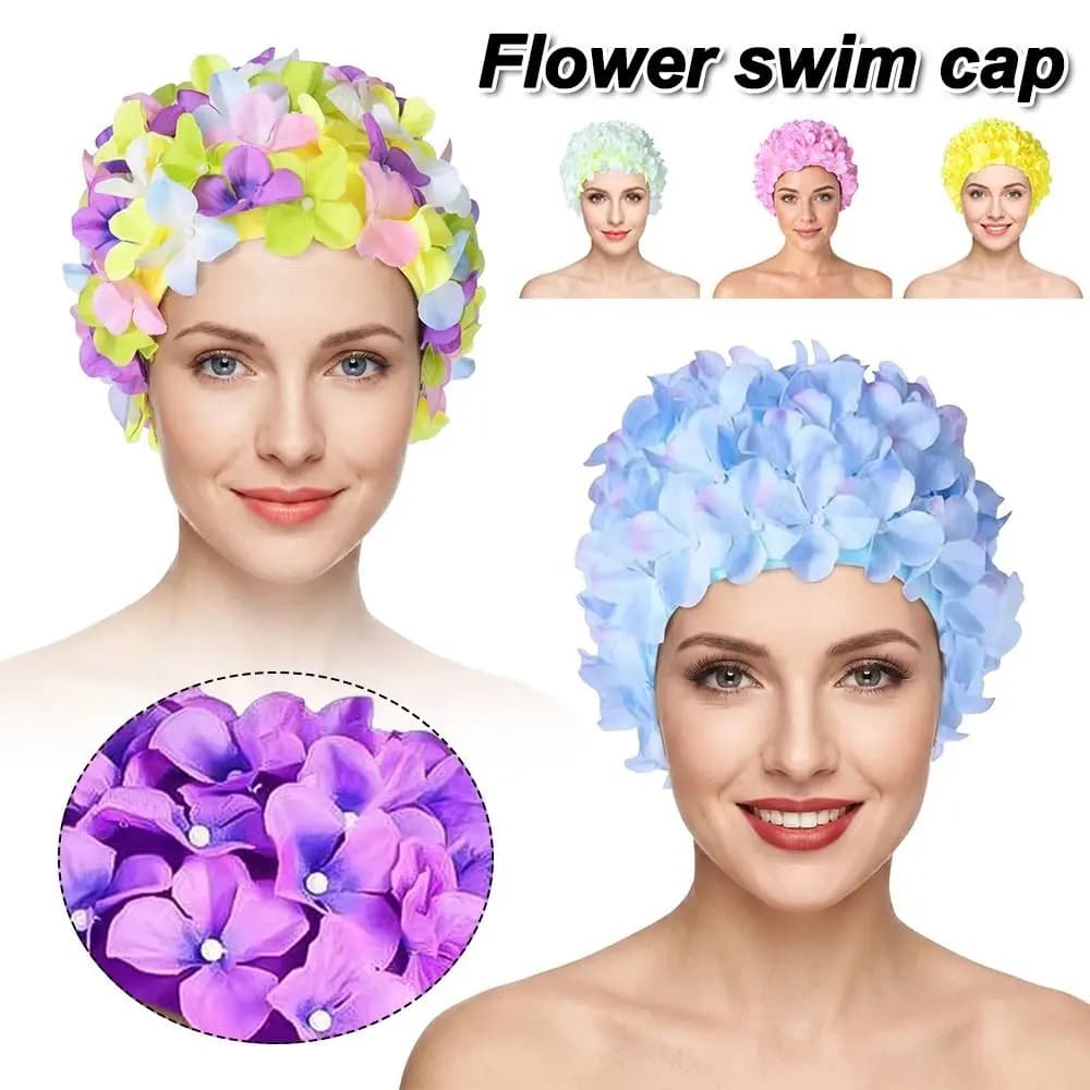 Fashion 3D Floral Swimming Cap Elasticity Colorful Flower Cap Swimming Hat Women