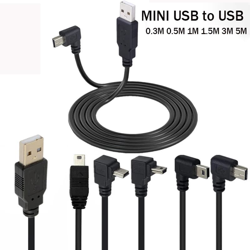 USB 2.0 maschio a Mini USB verso il basso cavo ad angolo sinistro destro a 90 gradi 0.25m 0.5m 1.5m 3m per fotocamera MP4 Tablet telefono dati di ricarica