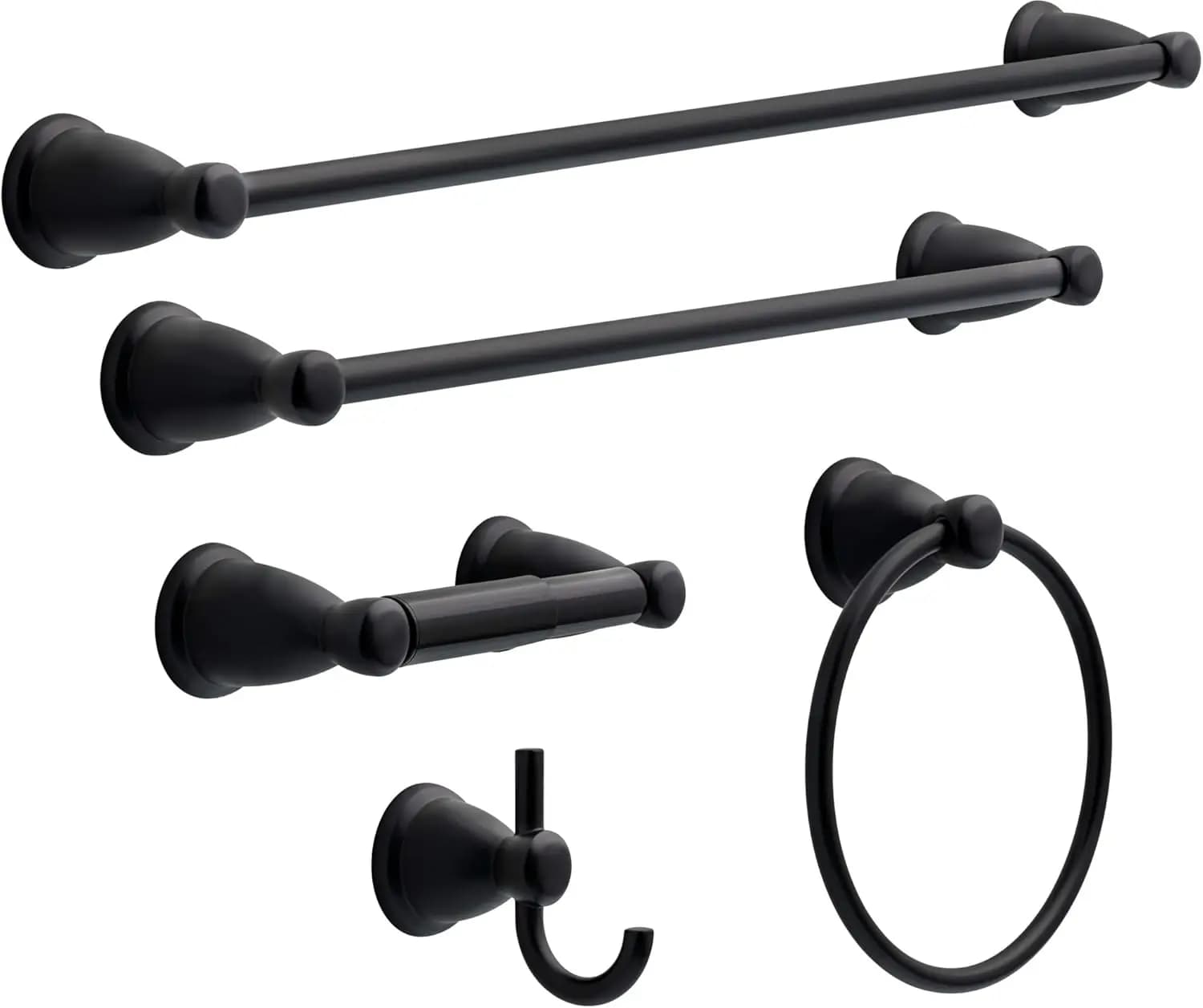 Set da Bagno 5 Pezzi Nero Opaco con Portasciugamani da 18 e 24 Pollici, Portarotolo, Anello e Gancio