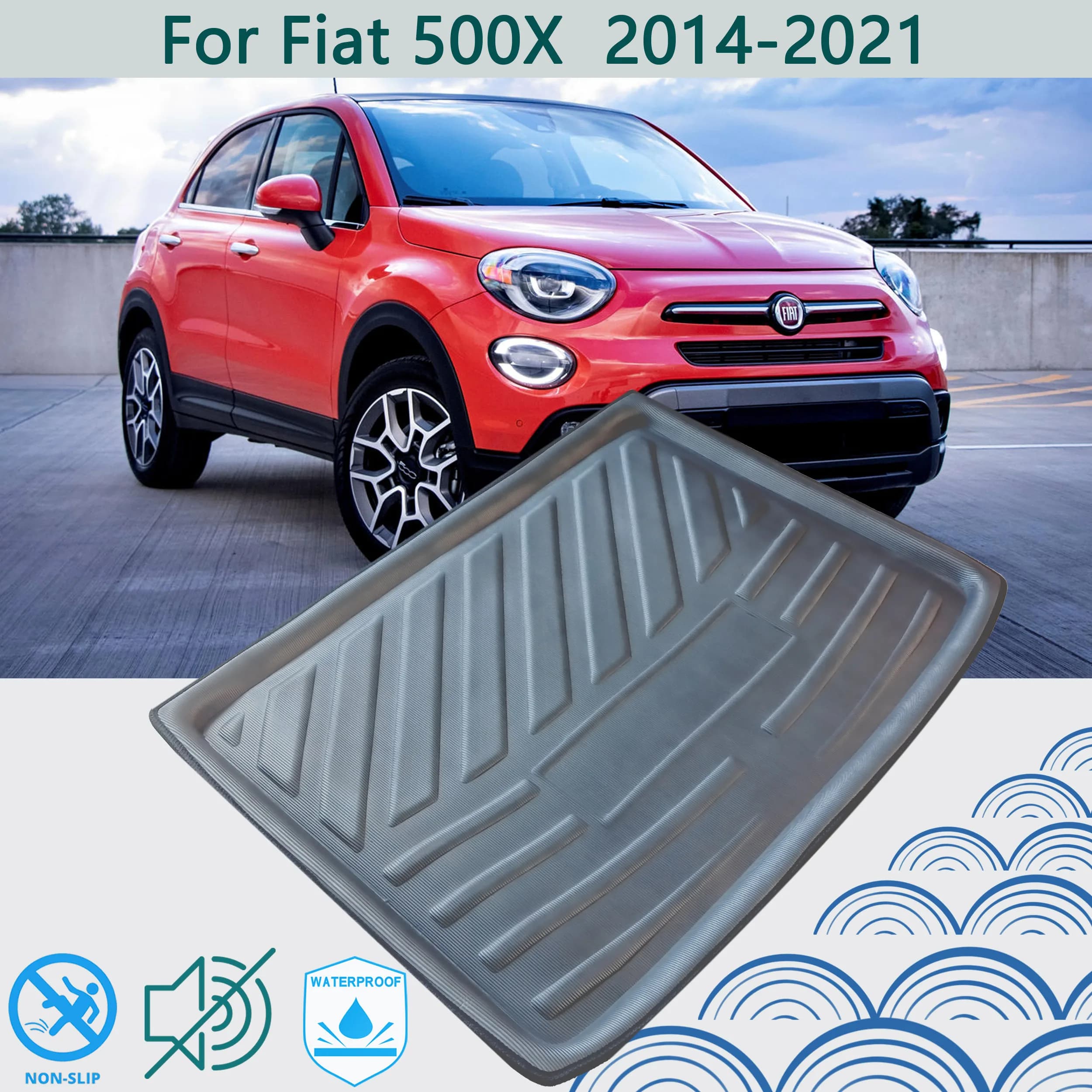 Per Fiat 500X 2014 2015 2016 2017 2018 2019-2021 Bagagliaio posteriore per auto Cargo Liner Tronco su misura Zerbino Vassoio del pavimento Tappeto Protezione del fango