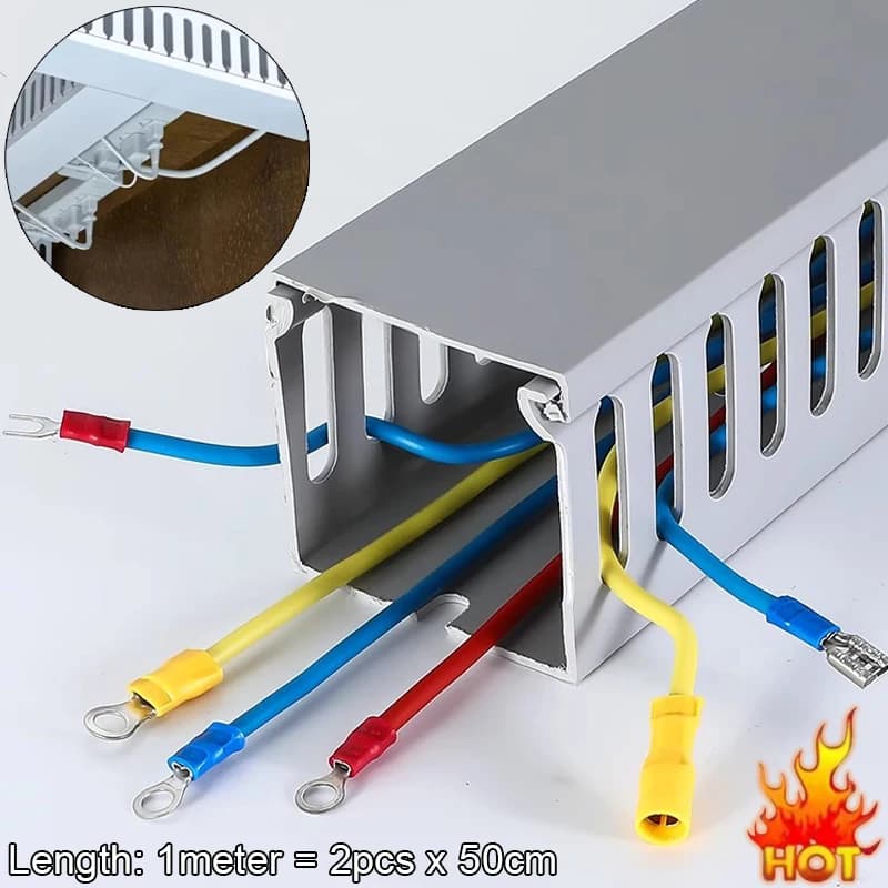 Condotto per via di cablaggio con slot aperto in PVC con sistema di gestione dei cavi di copertura per nascondere sotto la scrivania Cavi di alimentazione del computer TV Vassoi per cavi grigi